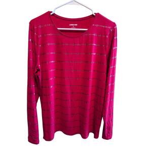 Lands' End Long Sleeve Soft Cotton Red Silver Star Stripes Shirt Crew Neck Sz M